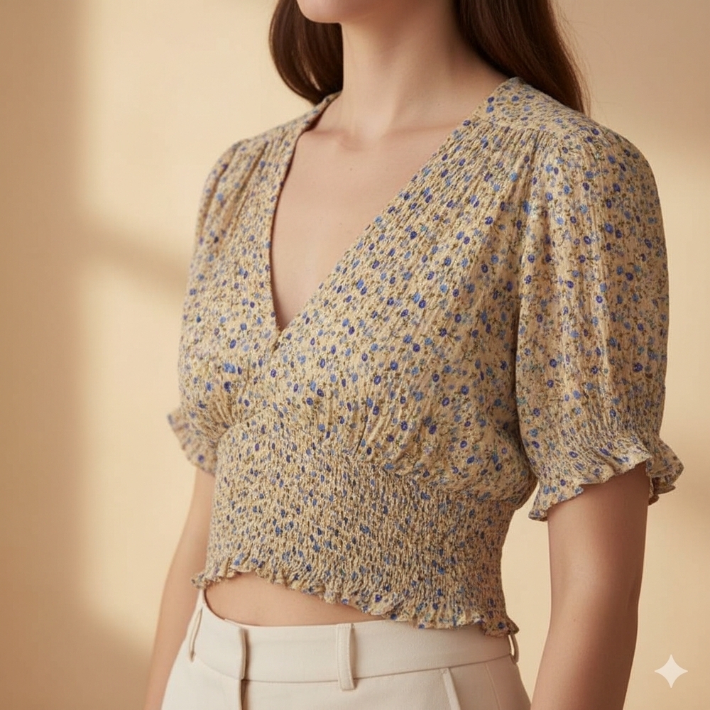 FAITHFULL THE BRAND Oma Top in Peach Zoella Floral - Size L